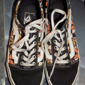 Vans Skater Shoes Black&White Checker Colorful Monarch Butterflies Size 7 Womens